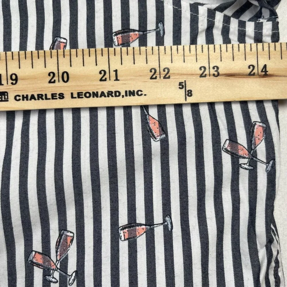 Banana Republic Shirt Men XL White Black Striped Champagne Glasses Quinn Boy-Fit